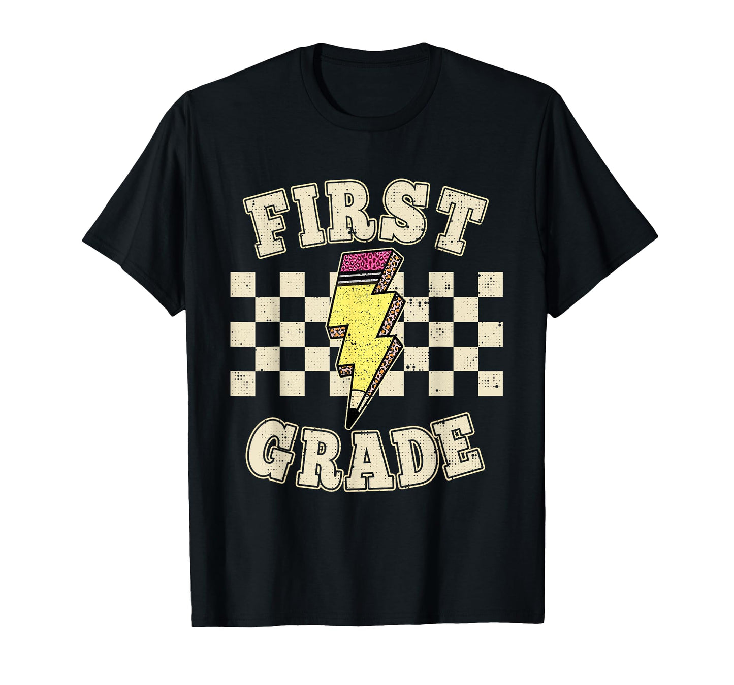 Retro 1st First Grade Teacher Lightning Bolt Pencil Teacher T-Shirt