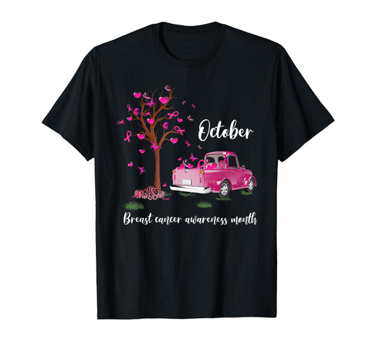 Pink Truck Pumpkin October Breast Cancer Awareness Month T-Shirt