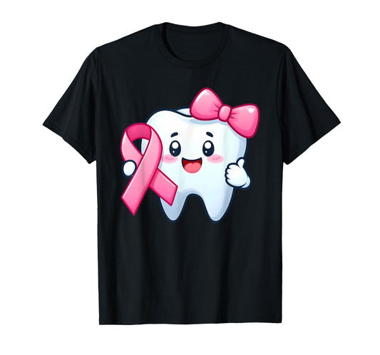 Cute Tooth Dentist Breast Cancer Awareness Month Pink Ribbon T-Shirt