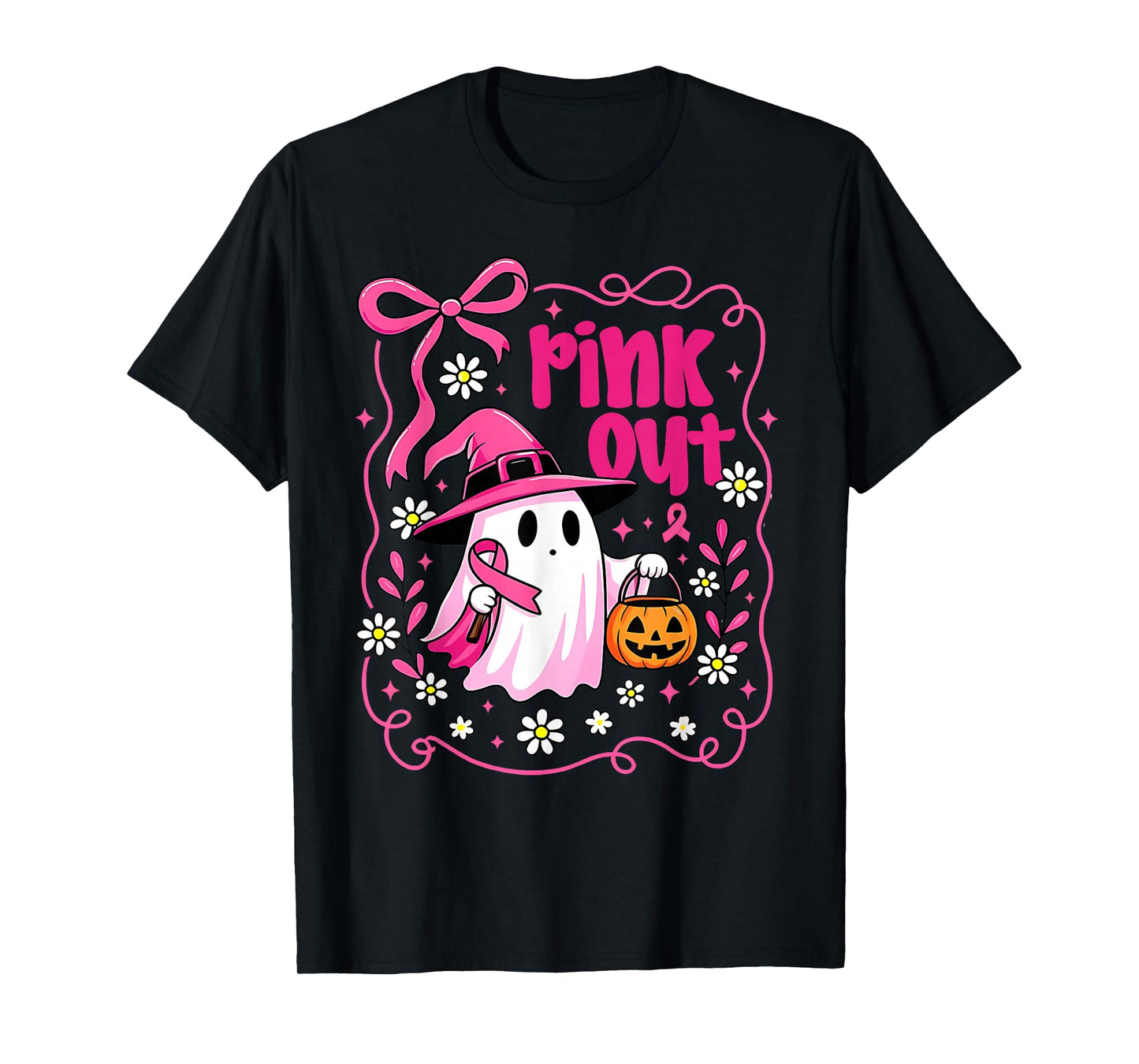 Pink Out Breast Cancer Ghost Pink Ribbon Women Mom Girls T-Shirt