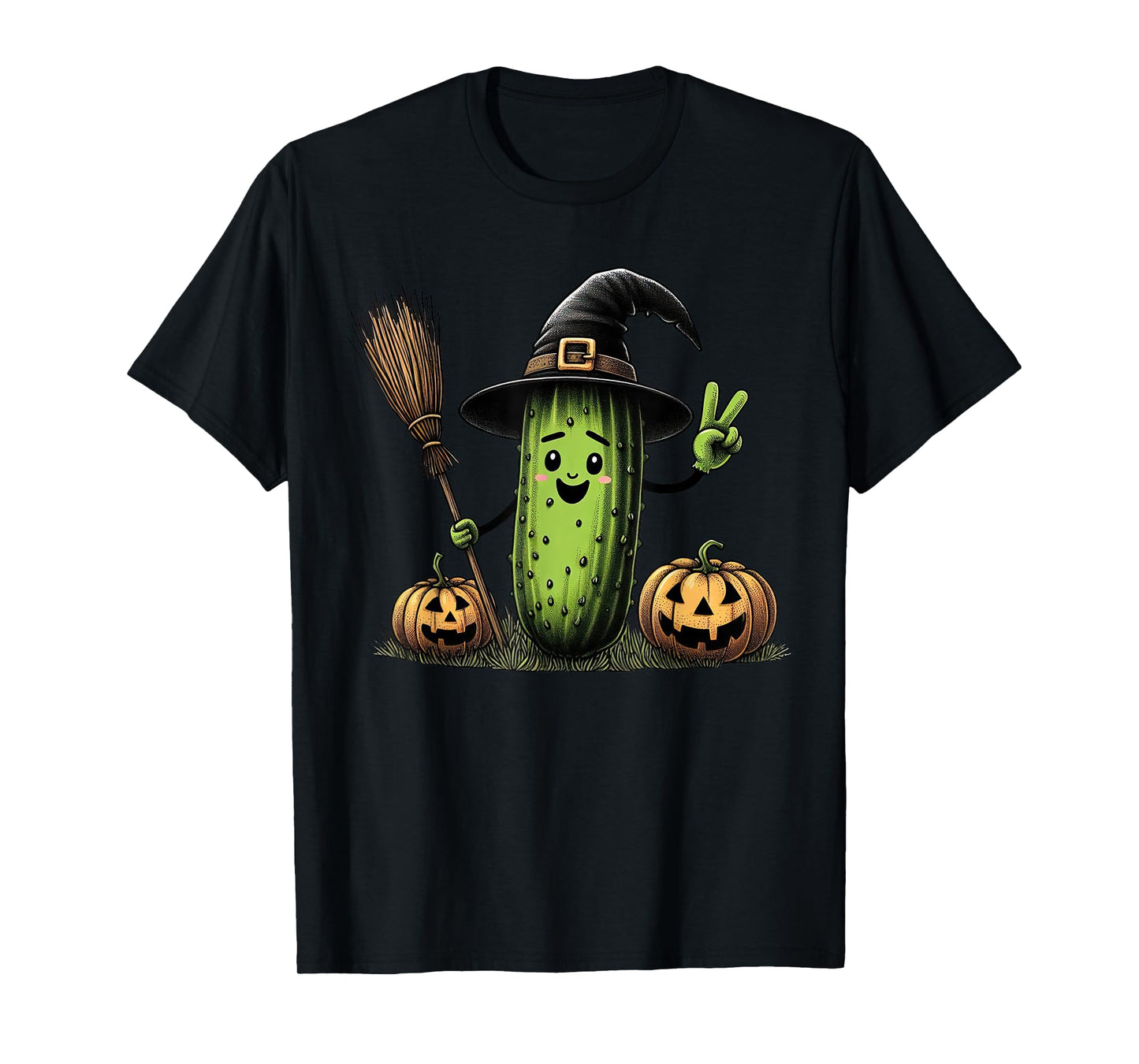 Funny Pickle Witch Pumpkin Halloween Mens Womens Kids T-Shirt
