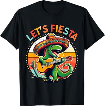 Cinco De Mayo Boys Kids Let's Fiesta Dinosaur Mexican T-Shirt