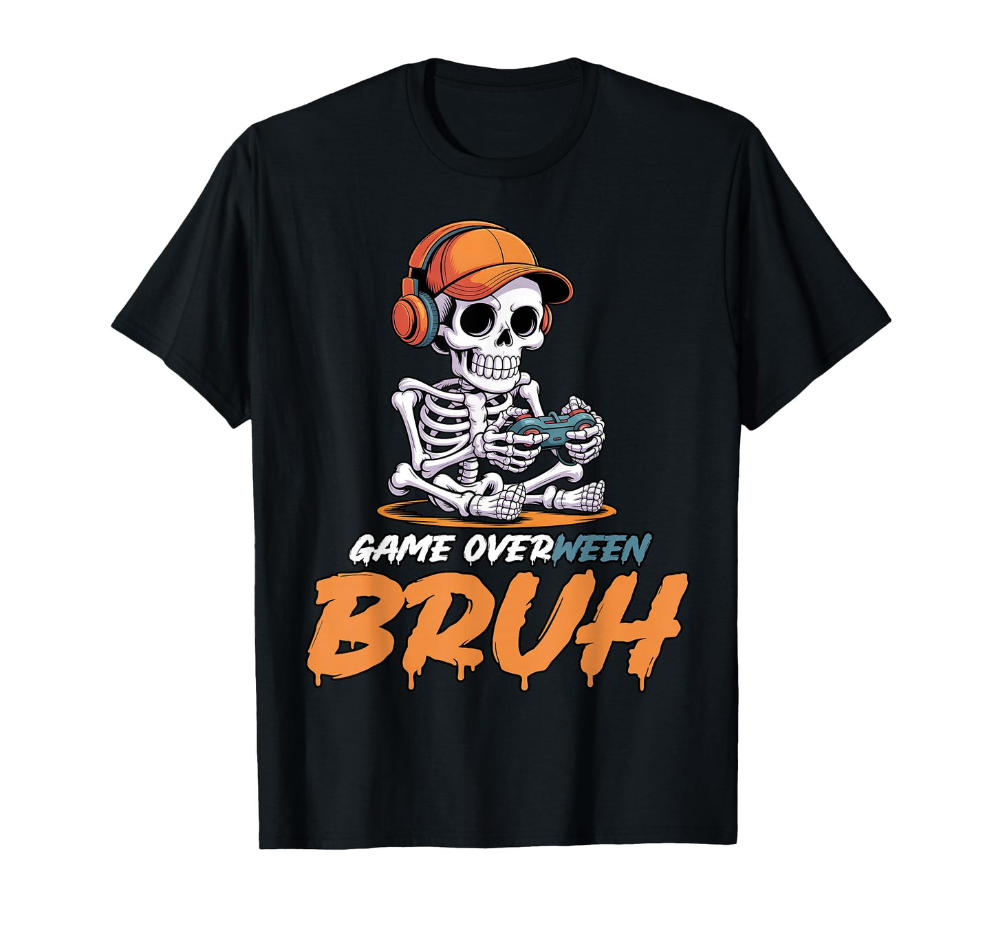 Halloween Skeleton Gamer Game Overween Bruh Boys Men T-Shirt