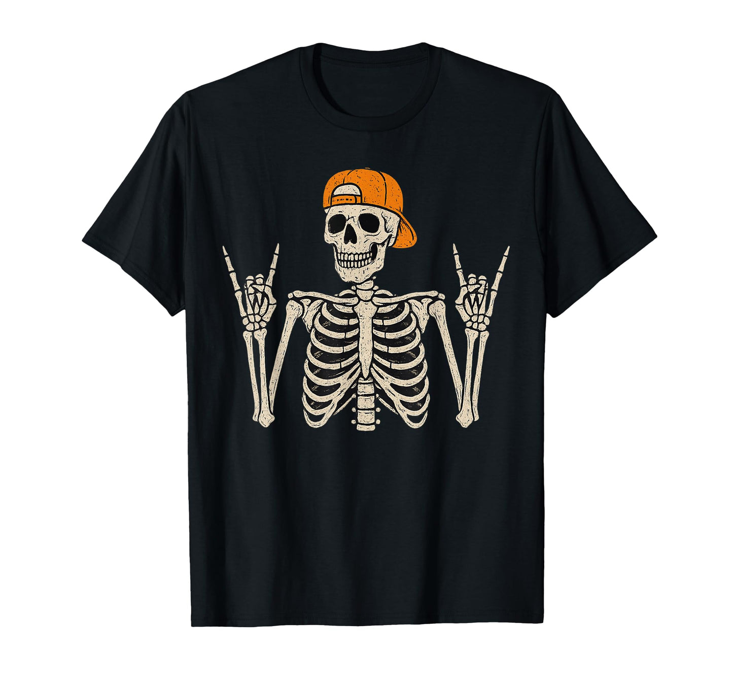 Rocker Skeleton Cap Skater Cool Halloween Punk Rock Men Boys T-Shirt