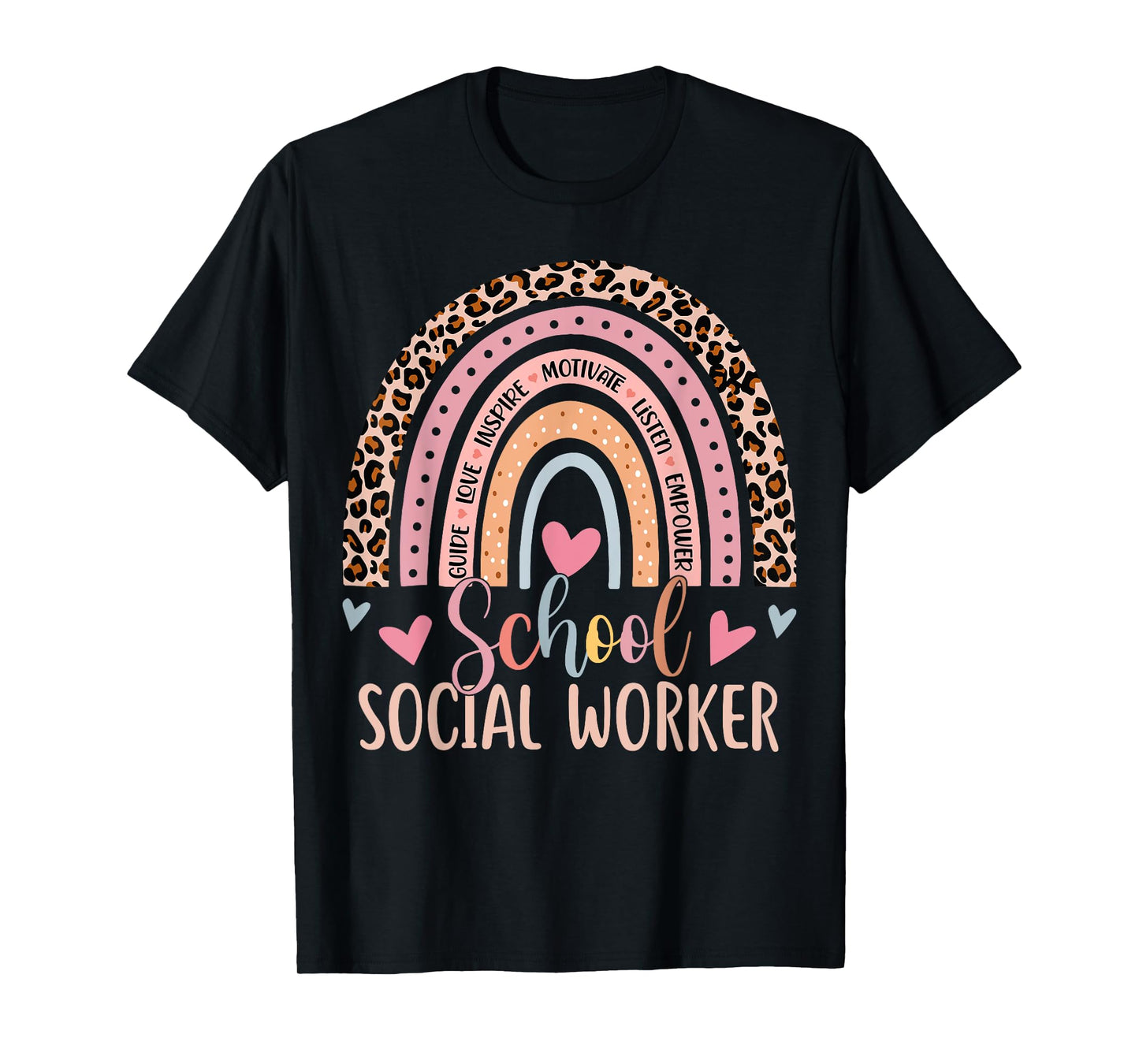 School Social Worker Rainbow Leopard Print Funny Social Work T-Shirt