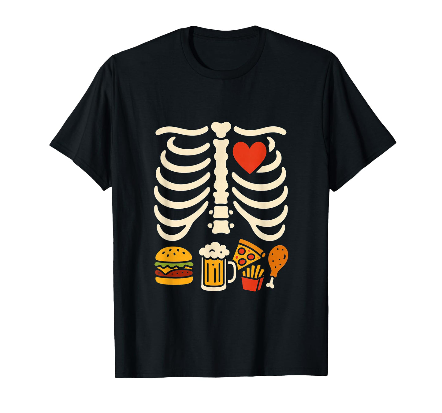 Beer Belly Skeleton Food Pregnancy Funny Halloween Dad T-Shirt