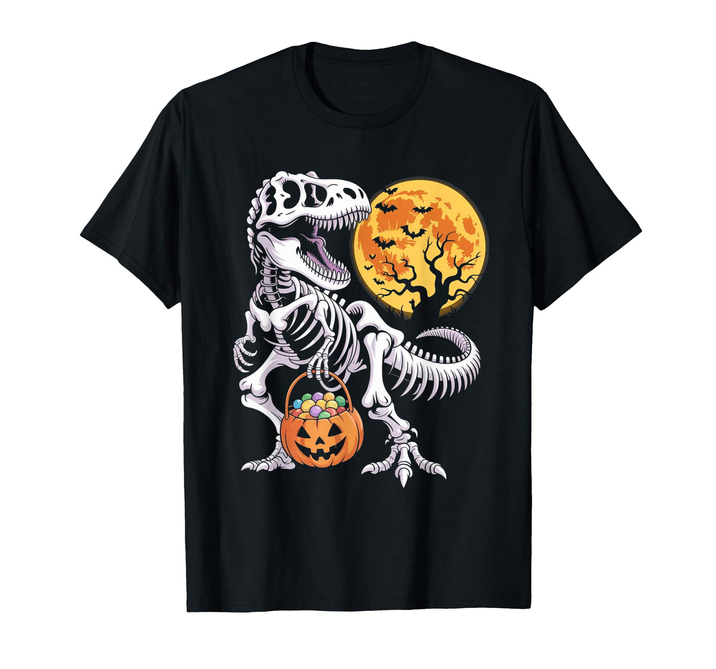 Halloween Boys Dinosaur Skeleton T rex Scary Pumpkin Spooky T-Shirt