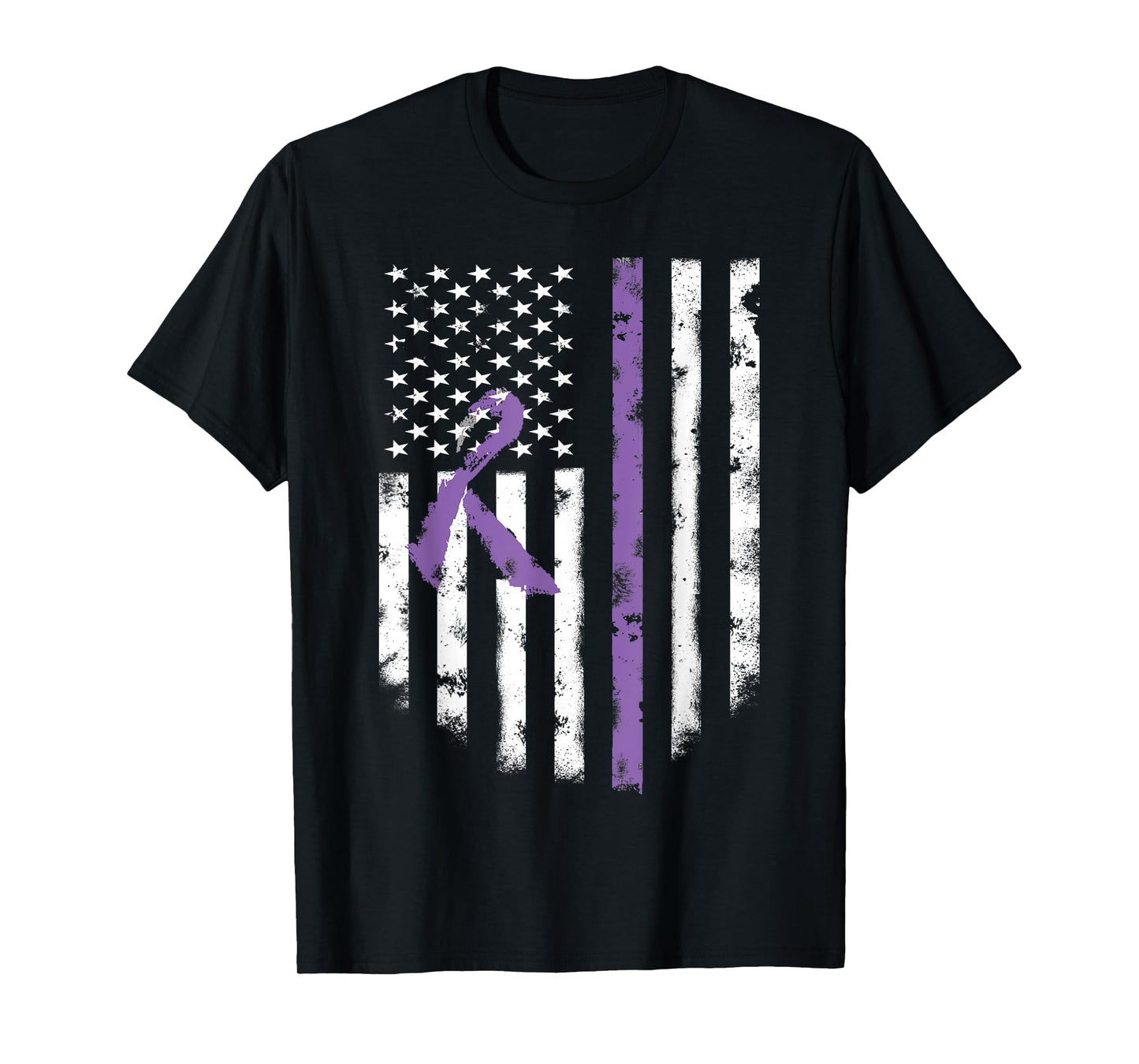 All Cancer Awareness Shirt Lavender Ribbon American Flag Tee T-Shirt for Women Girls Kids Men