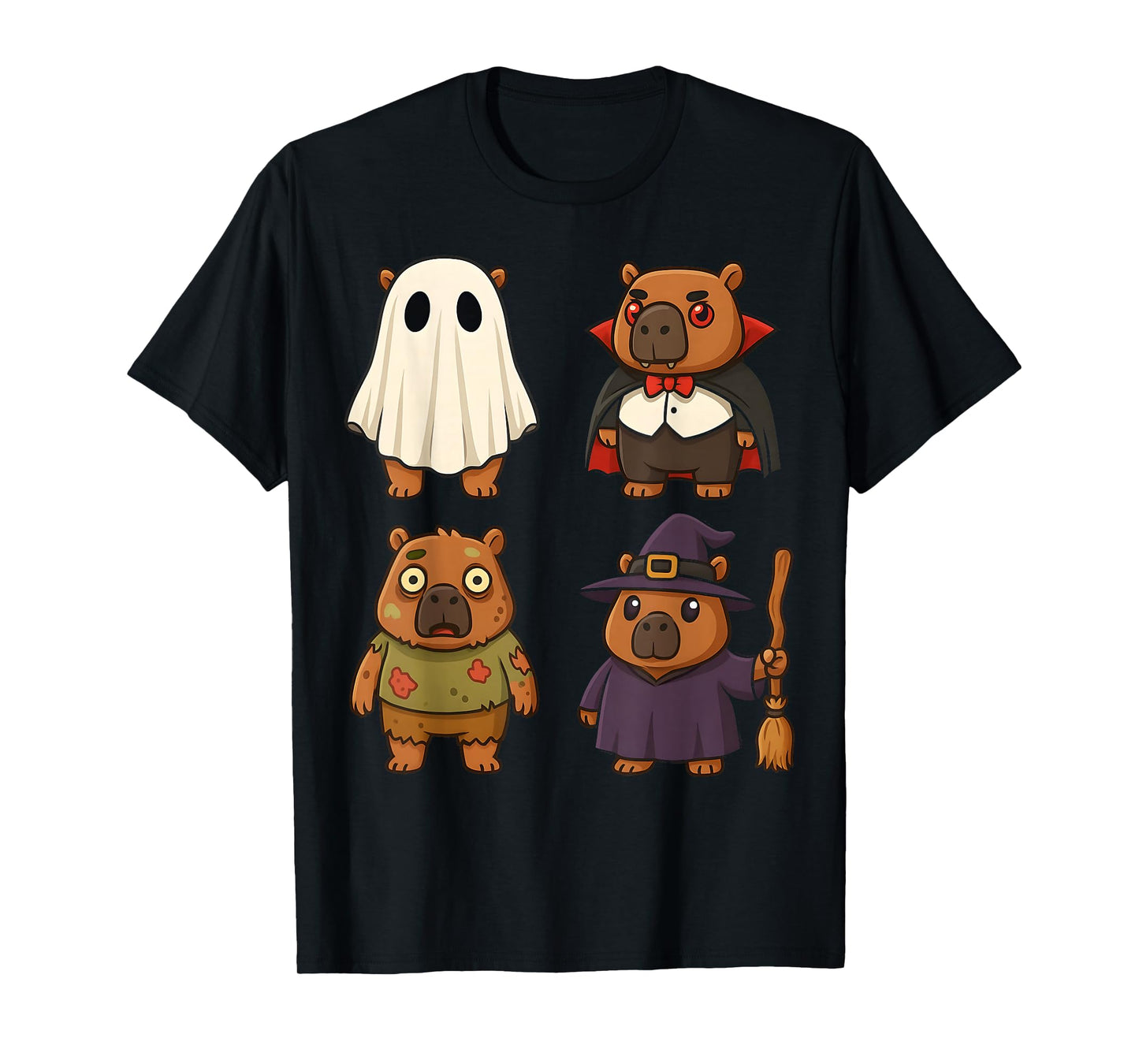 Funny Capybara Ghost Witch Zombie Halloween Costume Boys Gir T-Shirt