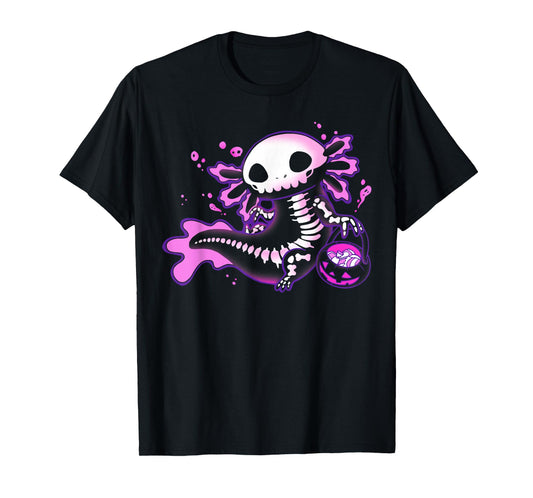 Cute Axolotl Halloween Skeleton Pumpkin Trick or Treat T-Shirt