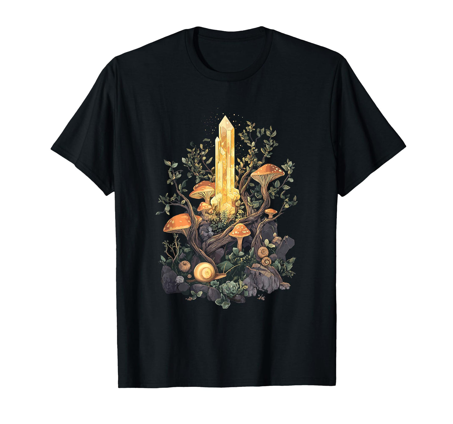 Crystal with Forest Mushrooms and Snails - Goblincore T-Shirt