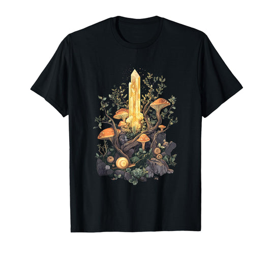 Crystal with Forest Mushrooms and Snails - Goblincore T-Shirt