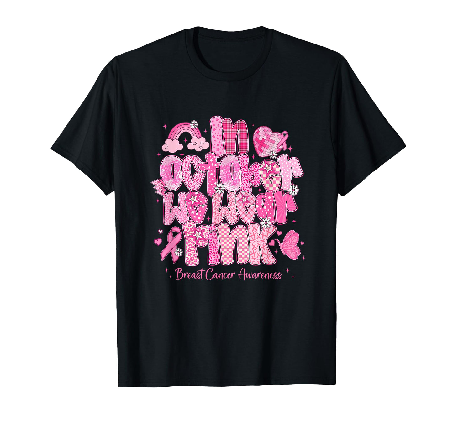In October We Wear Pink Coquette Bow Breast Cancer Womens T-Shirt