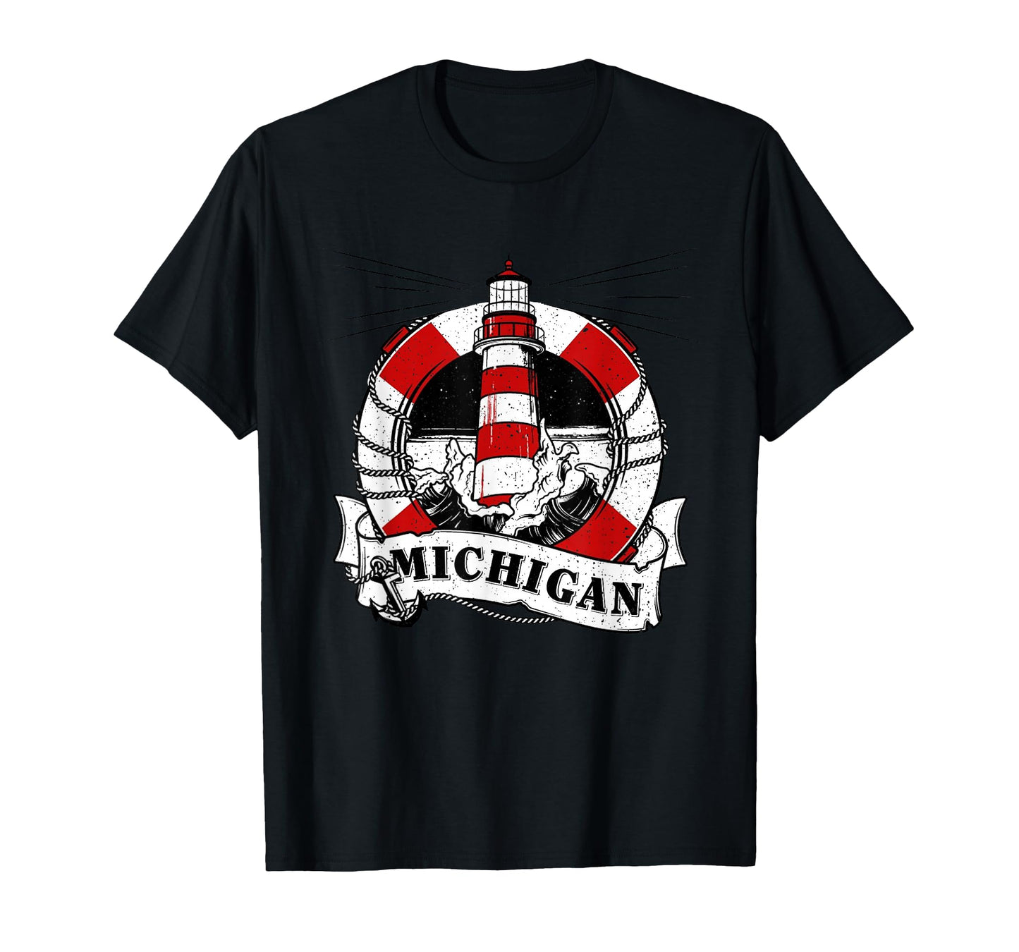 Vintage Michigan Great Lakes Lighthouse Travel Souvenir T-Shirt