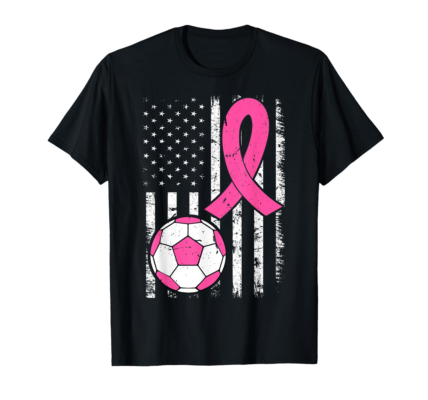 Soccer Ball Ribbon US Flag Breast Cancer Awareness Pink T-Shirt