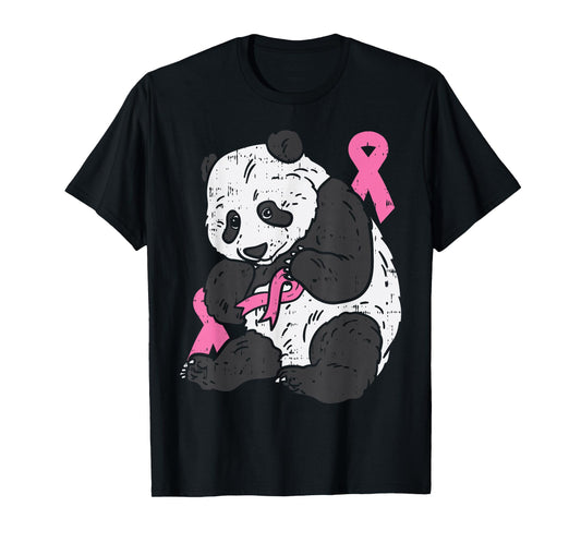 Panda Bear Pink Ribbon Breast Cancer Awareness Support Gift T-Shirt