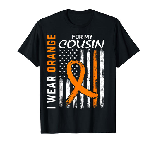 I Wear Orange For My Cousin Leukemia Awareness Flag Graphic T-Shirt