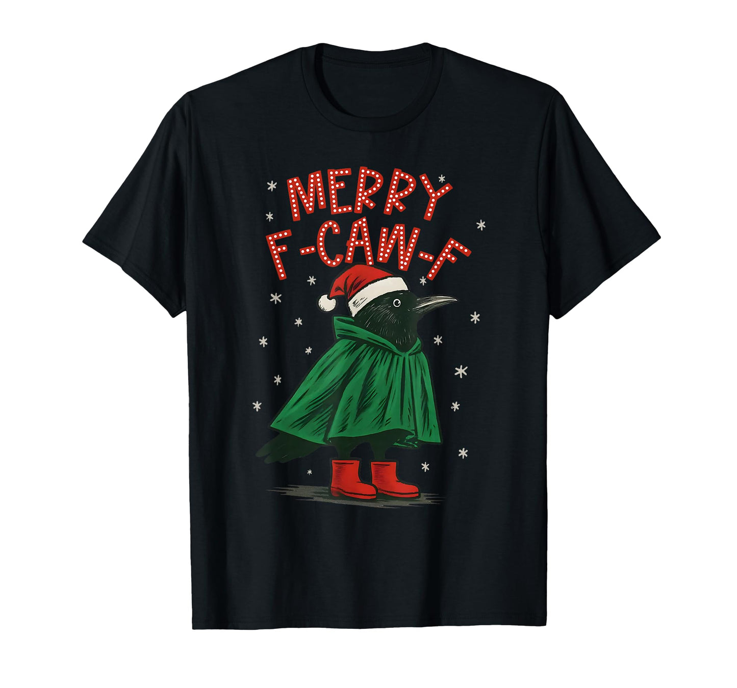 Funny Christmas F-Caw-F Holiday Cute Black Bird Santa Hat T-Shirt