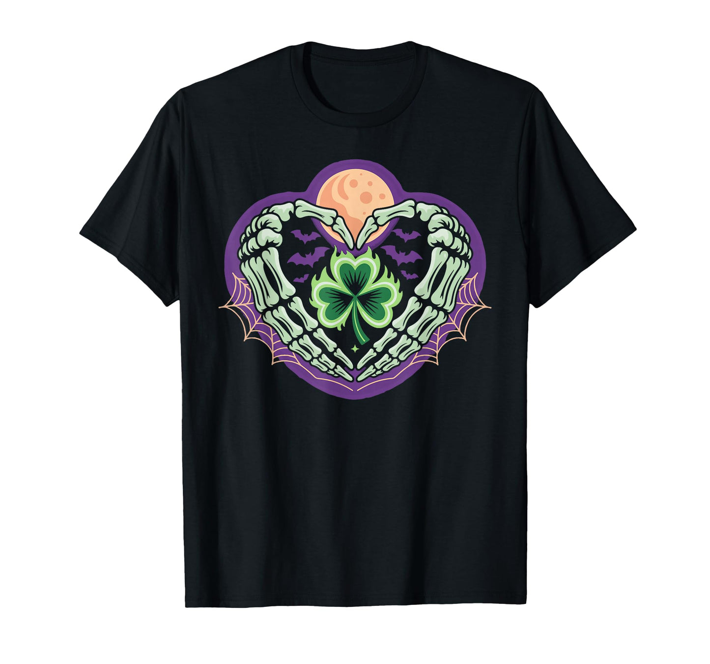 Skeleton Shamrock Heart Hands Spooky Irish Halloween Men Boy T-Shirt