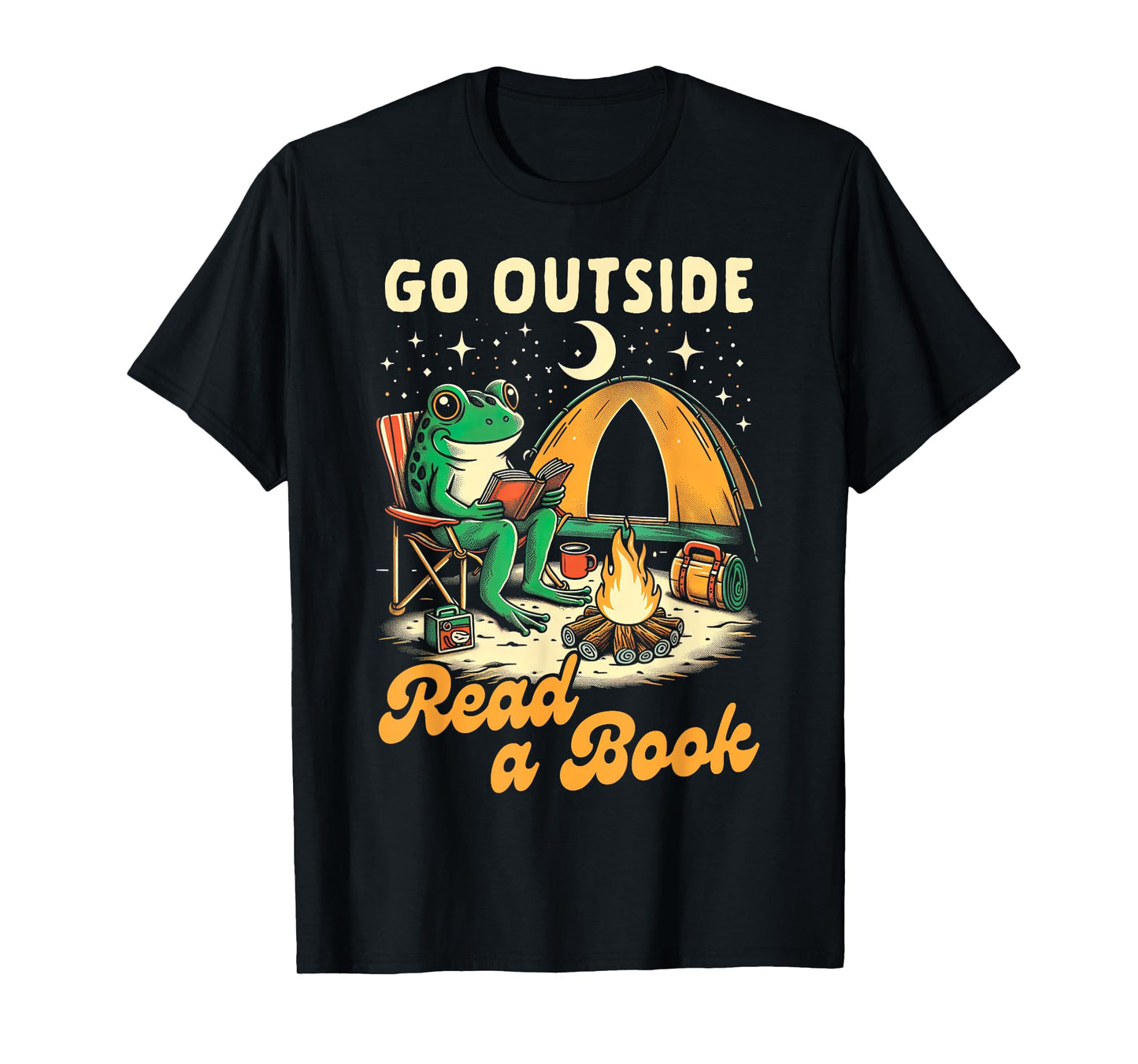 Camping Lover Camper Frog Reading Go Outside Reads A Book T-Shirt