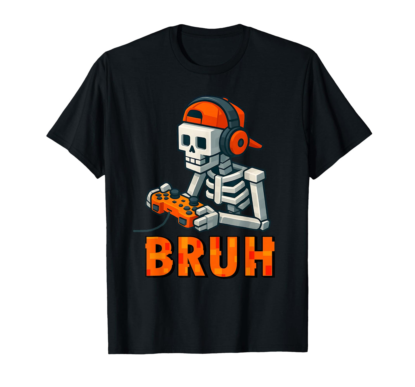 Bruh Halloween Boys Gamer Mens Skeleton Pixel Video Gaming T-Shirt