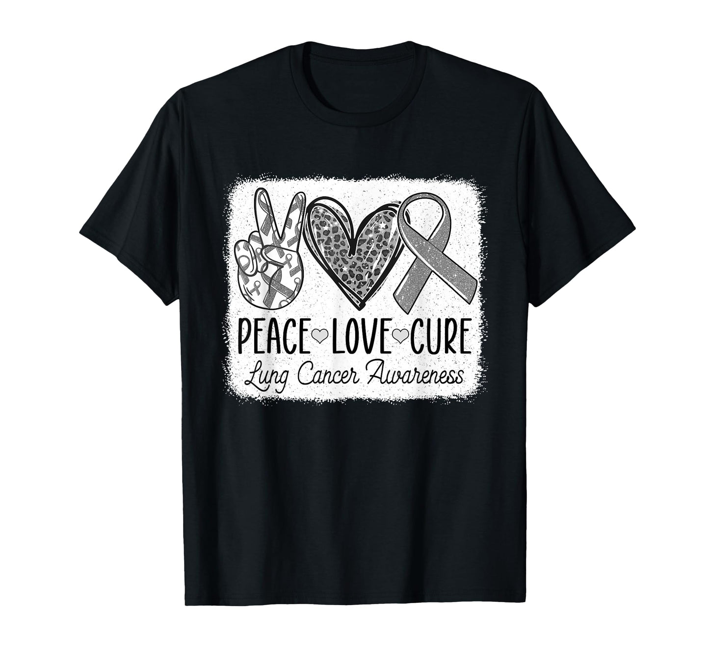 Lung Cancer Awareness Peace Love Cure White Ribbon Womens T-Shirt