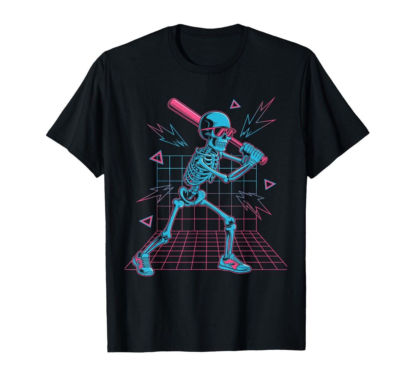 Retro 80s Skeleton Baseball Graphic Halloween Vaporwave T-Shirt
