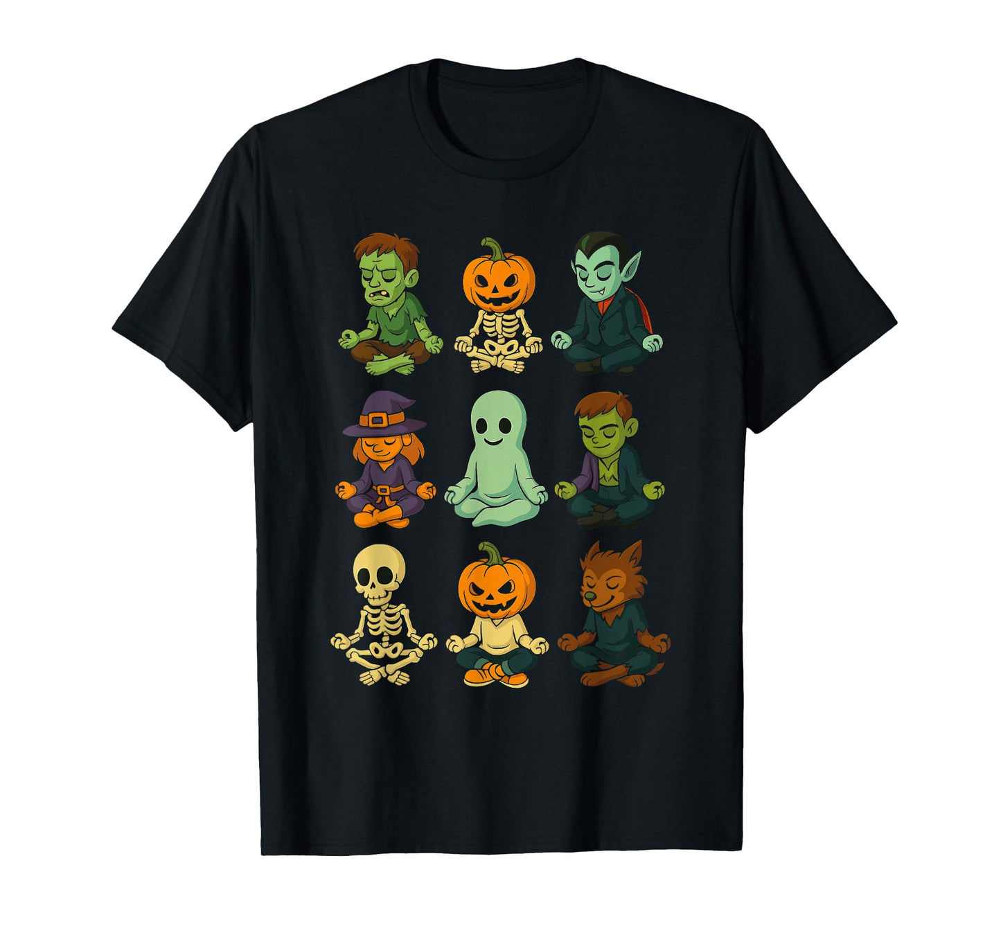 Halloween Spooky Yoga Meditation Monsters Skeleton Funny T-Shirt