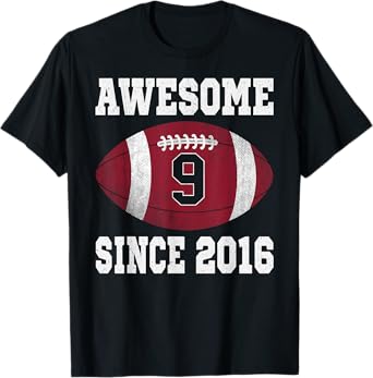 9th Birthday Football Player 9 Years Old Vintage Sports T-Shirt