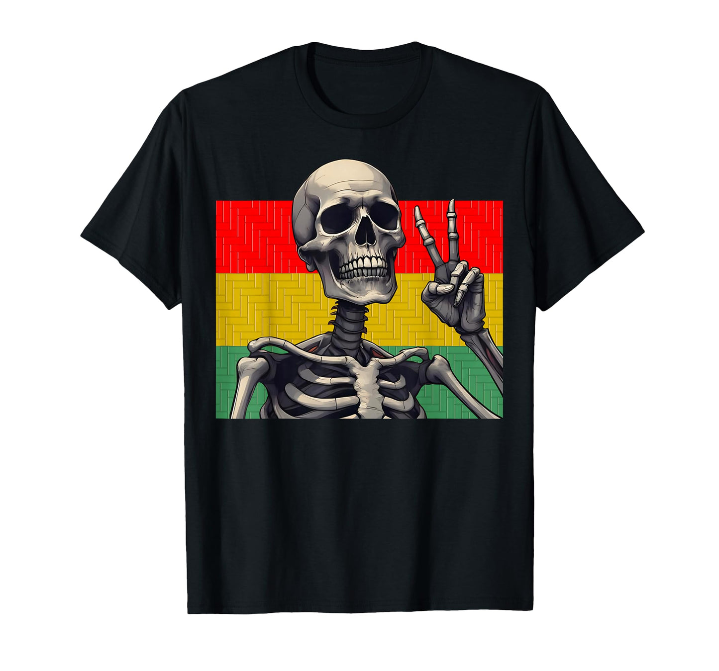 Skeleton Hand Peace Sign, Red Gold and Green Skeleton Peace T-Shirt