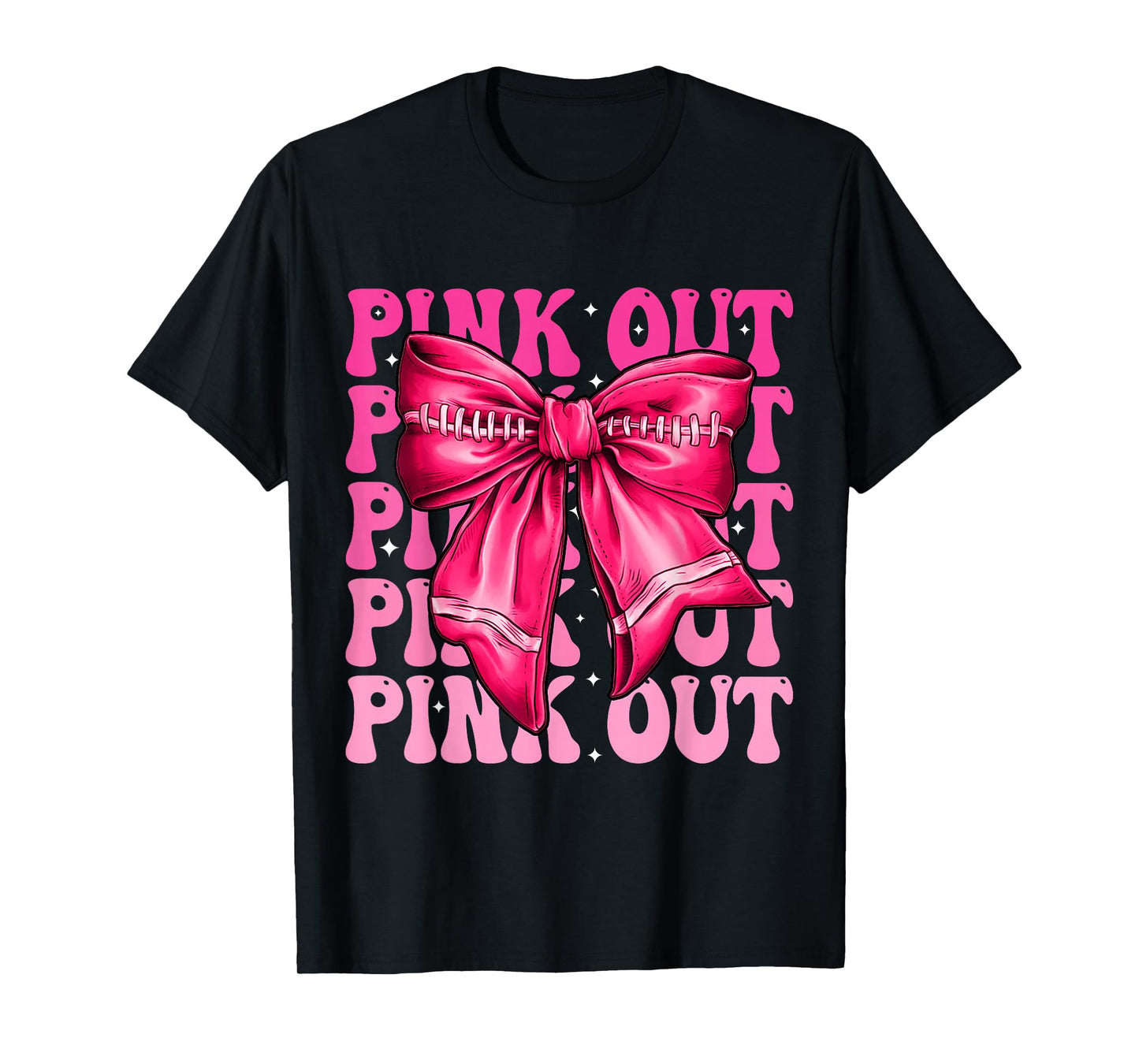 Pink Out Breast Cancer Football Coquette Bow Mom Girls Women T-Shirt