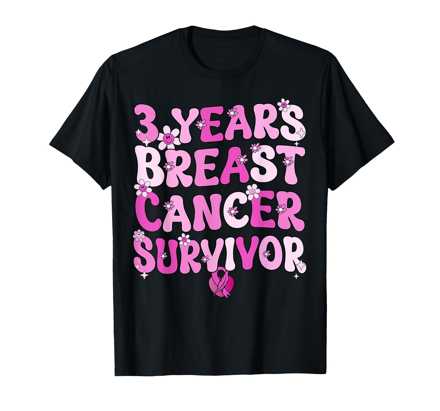 Groovy 3 Year Breast Cancer Survivor Breast Cancer Awareness T-Shirt