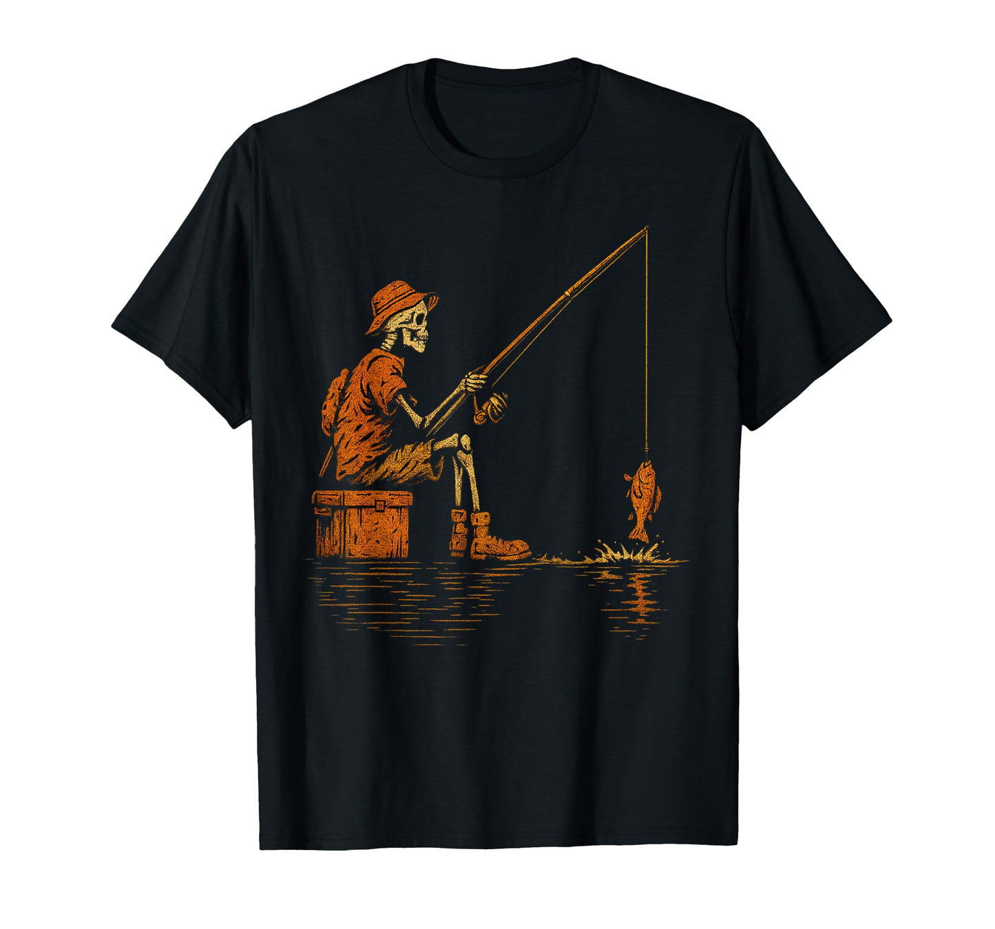 Vintage Halloween Skeleton Fishing Funny Spooky Costume T-Shirt