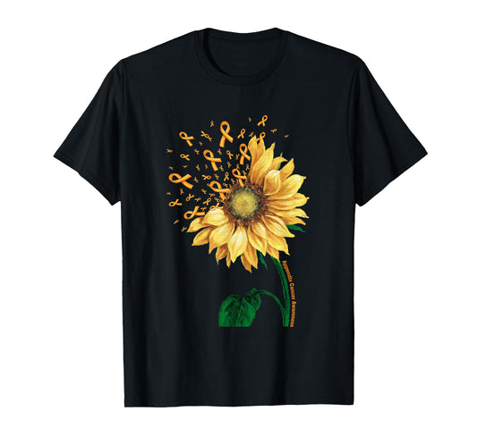 APPENDIX CANCER AWARENESS Sunflower Orange Ribbon Fighter T-Shirt
