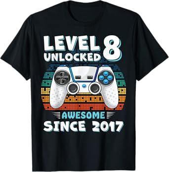 8 Year Old BDay Decorations Son Boy 8yr 2017 8th Birthday T-Shirt