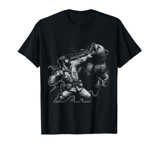 Bear Funny Man Punching Bear Retro Vintage Hunting Camping T-Shirt
