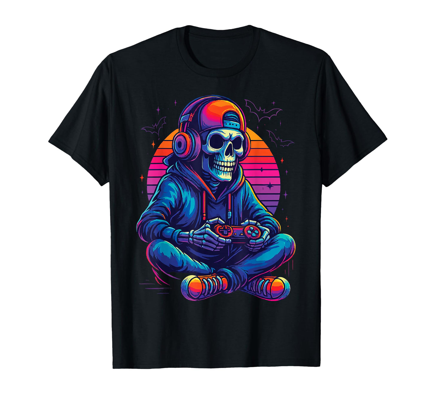 Halloween Skeleton Gamer Funny Video Gaming Tee T-Shirt