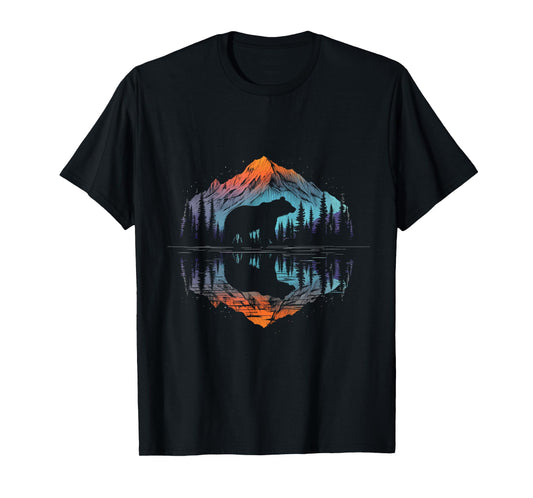 Mountain Bear Reflection Wildlife Nature Outdoor Forest T-Shirt