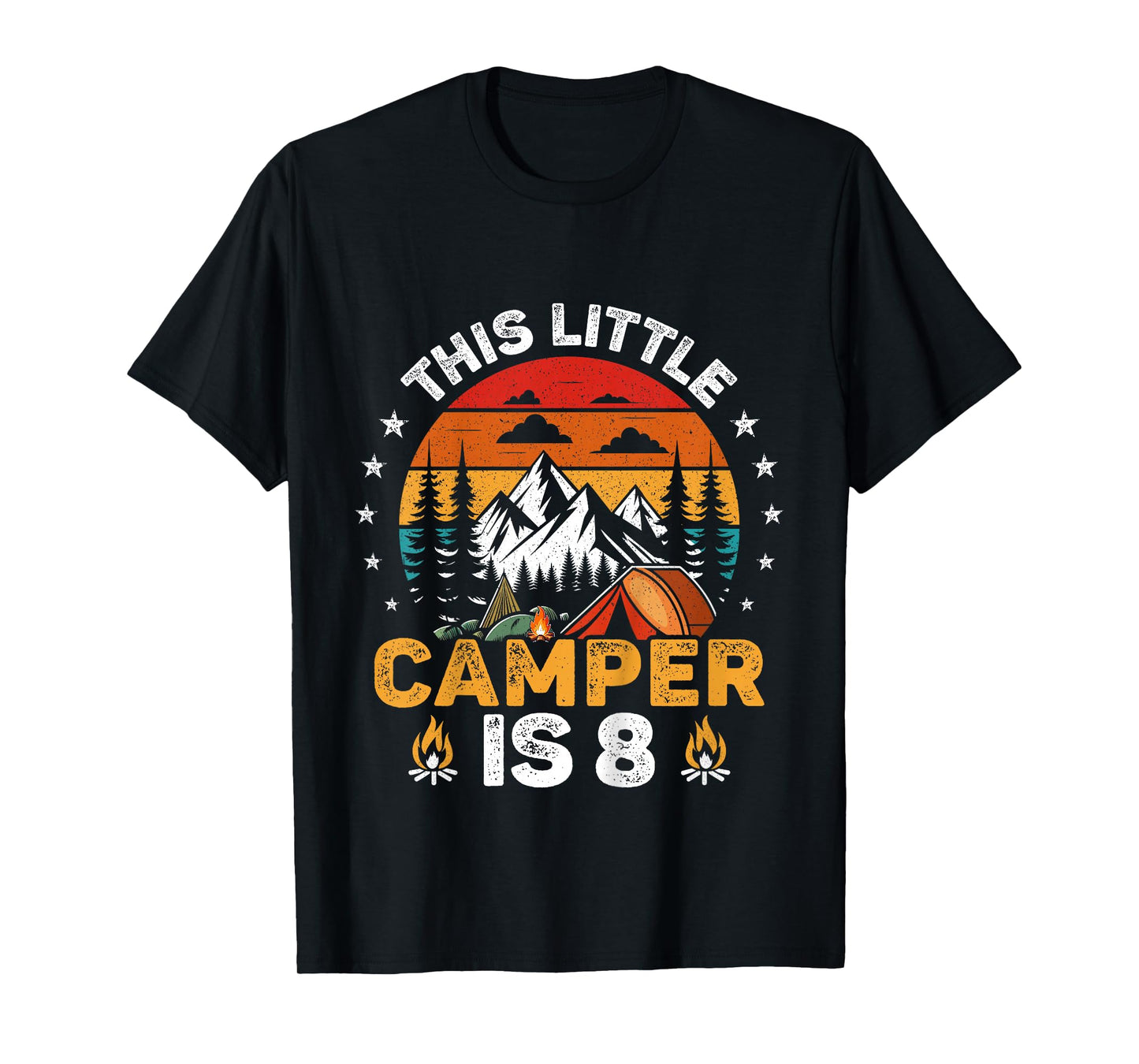 Kids This Little Camper is 8 Year Old Camping 8th Birthday Party T-Shirt