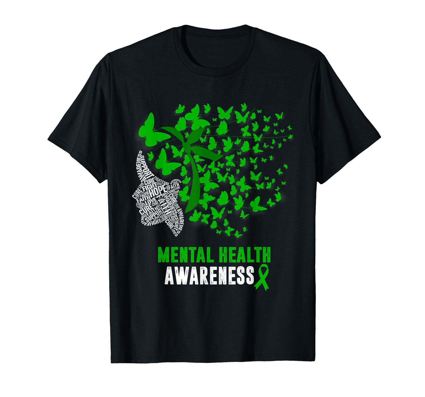Womens Mental Health Awareness Butterflies Green Ribbon Girl T-Shirt