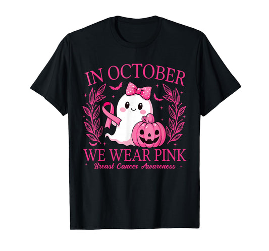 in October We Wear Pink Breast Cancer Awareness Halloween T-Shirt