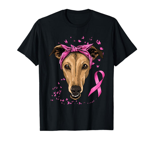 Greyhound Pink Ribbon Breast Cancer Awareness Survivor T-Shirt