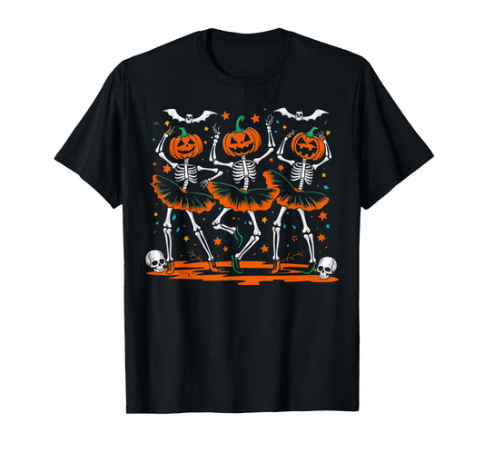 Ballet Pumpkin Skeleton Scary Halloween Men Women Kids T-Shirt