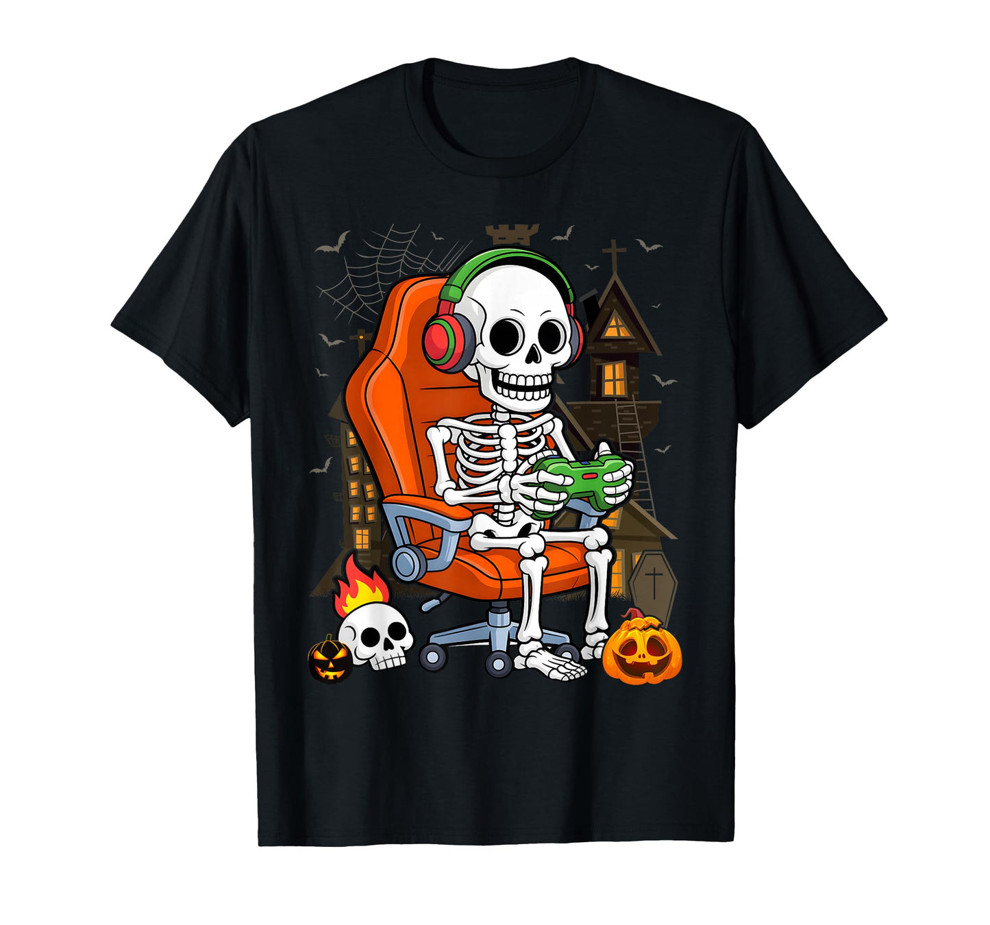 Gamer Halloween Skeleton Gaming Hallow Eve Boys Kids T-Shirt