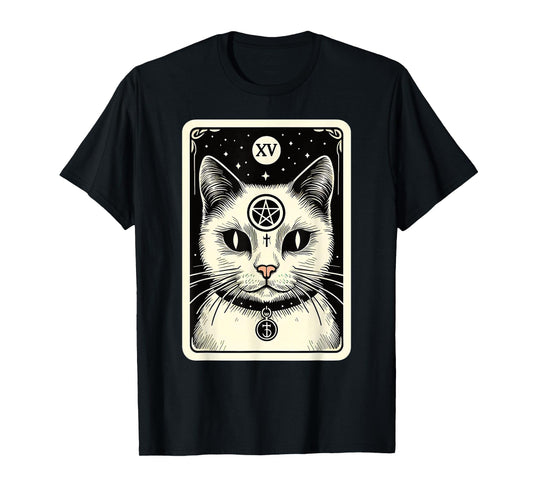 Tarot Card Cat The Devil, Satanic Goth Halloween Cat Men Women T-Shirt