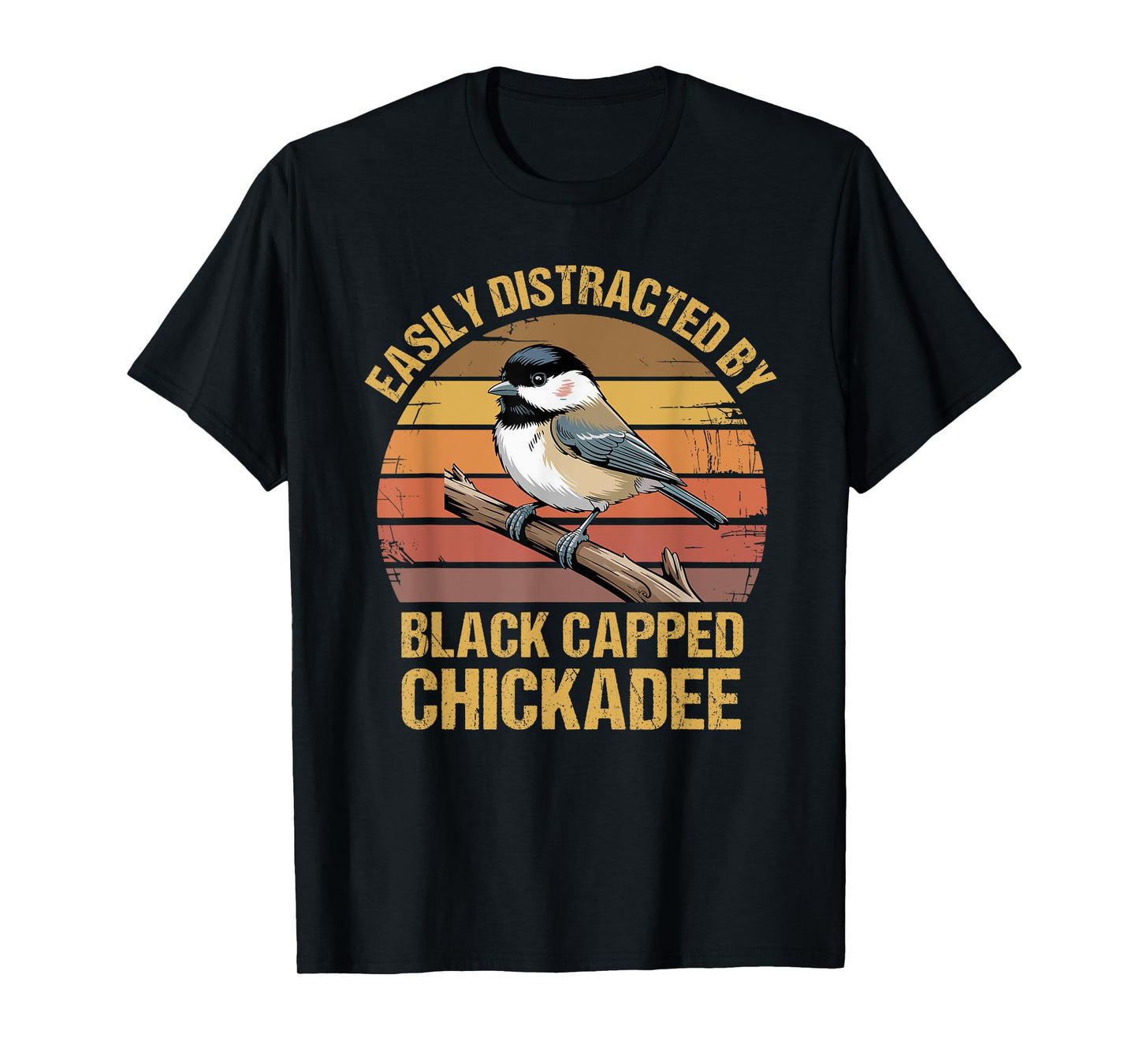 Black Capped Chickadee Bird Watching Lover Vintage Retro Sun T-Shirt
