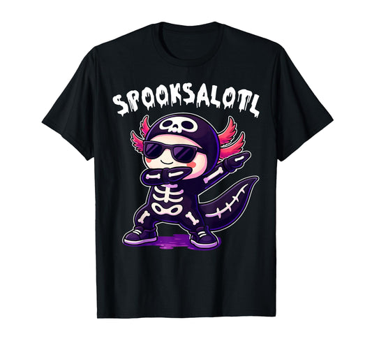 Cute Axolotl Skeleton Spooksalotl Halloween Kids Boys Girls T-Shirt