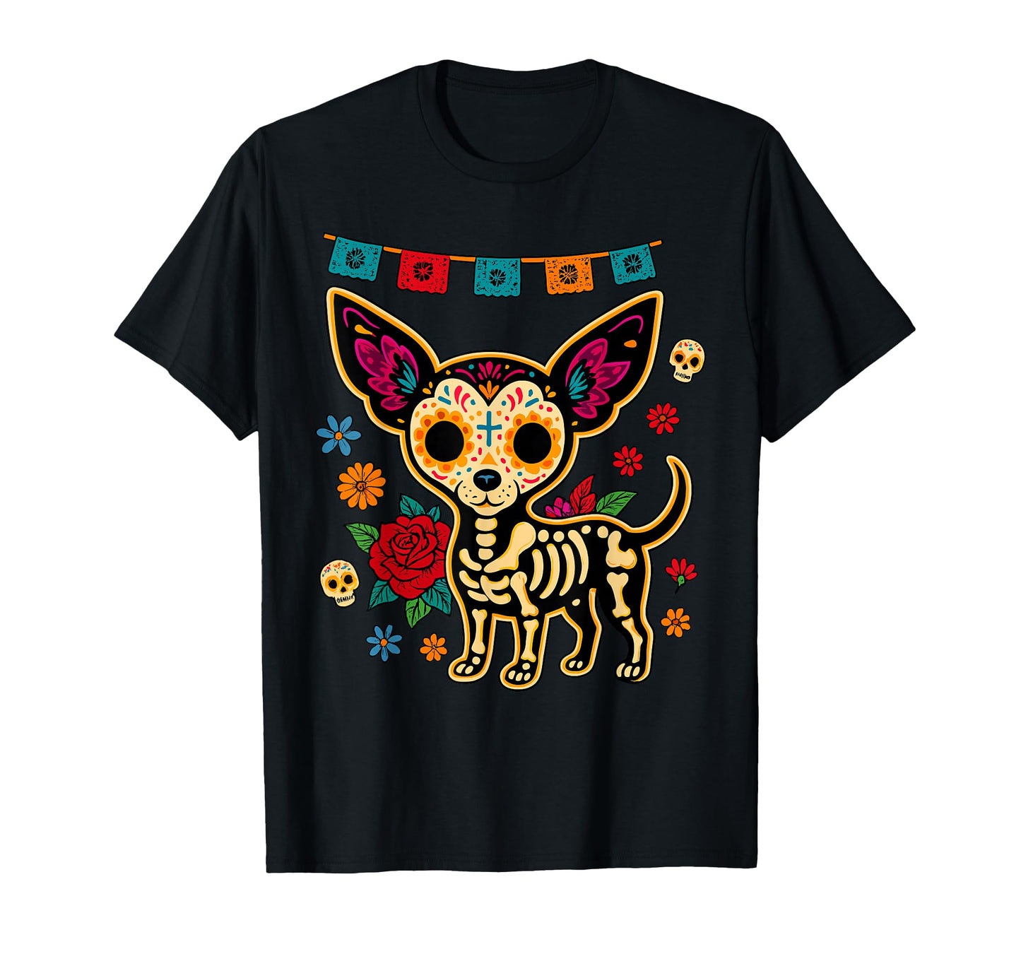 Sugar Skull Chihuahua Día de Los Muertos Dog Halloween Art T-Shirt