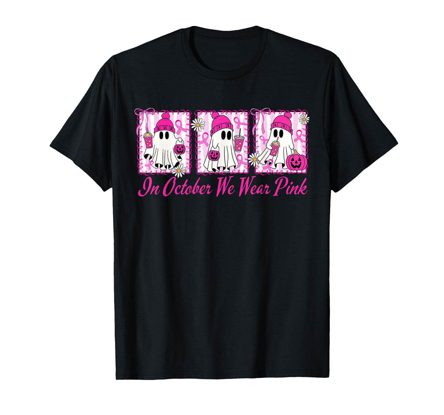 We Wear Pink in October Cute Ghost Breast Cancer Awareness T-Shirt
