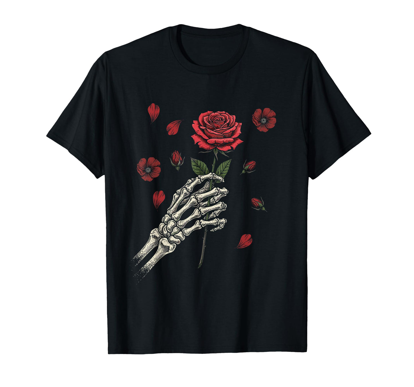 Skeleton Hand with Red Rose Funny Halloween T-Shirt